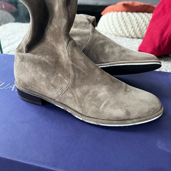 Stuart Weitzman Taupe Zipper Over Knee Boots - Picture 4 of 7